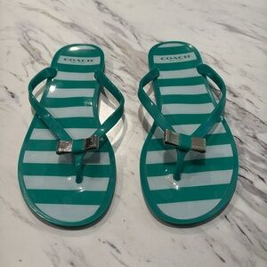 Coach Women’s Striped London Flip Flop With Bow Size 8B‎